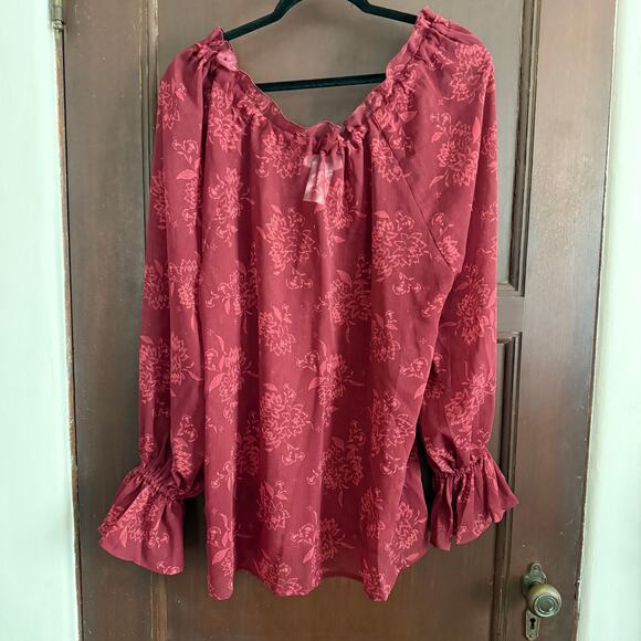 STEELE Anthropologie Laurelyn Sheer Floral Tie Neck Boho Blouse Burgundy Large - Picture 3 of 8